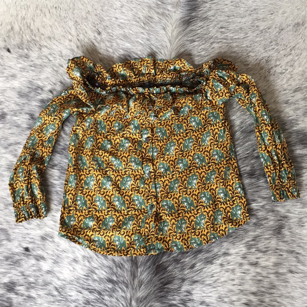 Ruffled J. Crew  shirt with elephants print size s